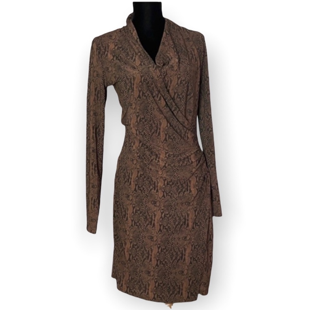 Norma Kamali women’s snake reptile print wrap long sleeve bodycon slinky neutral - Picture 2 of 13